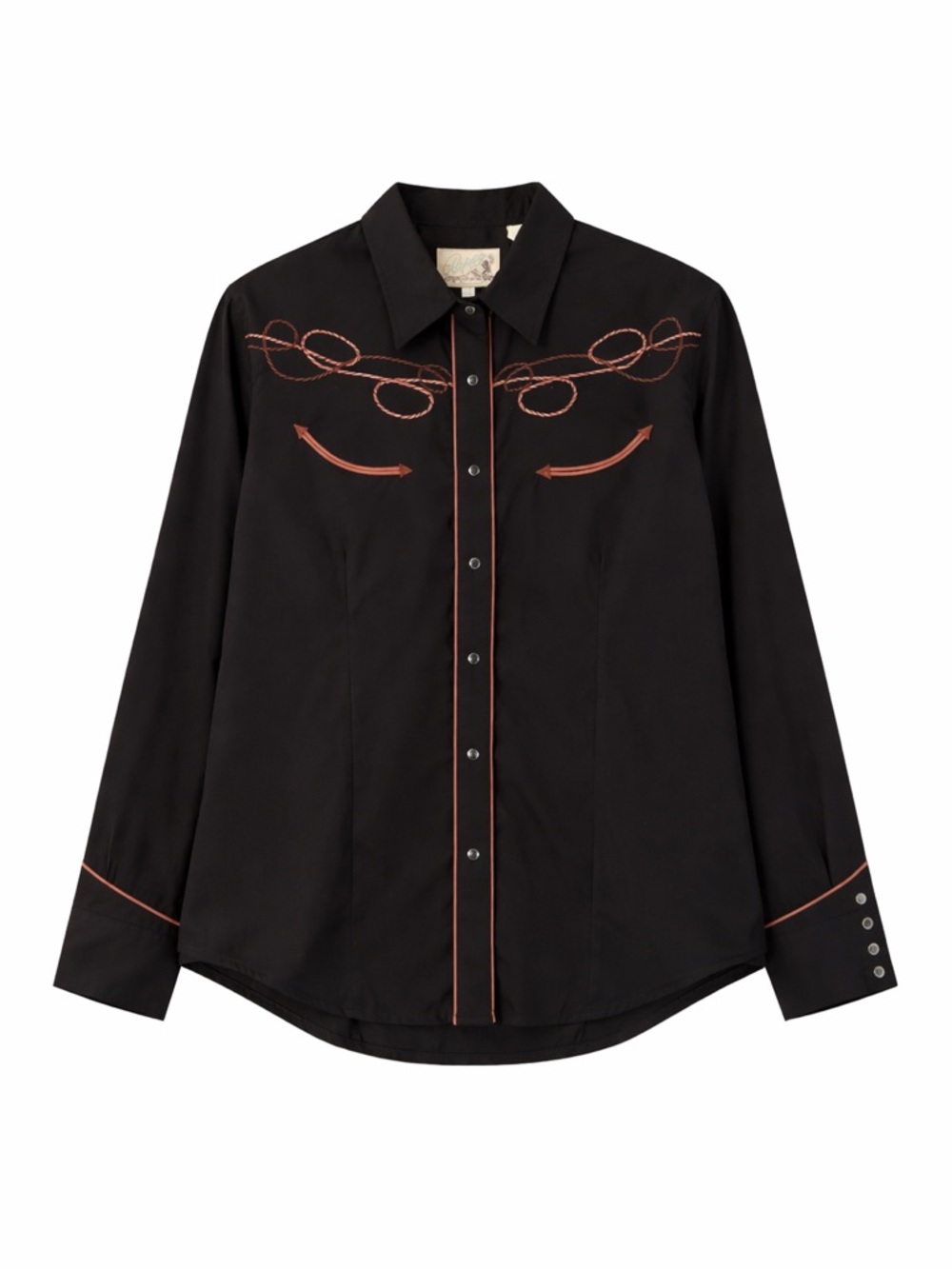 Roper Western Shirt Rope Embroidered Black Cowboy Rodeo Snap Button Long Sleeve